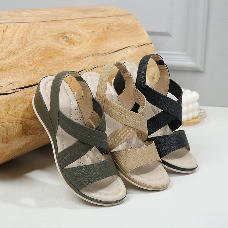 Zuzanna- Damen Wedgesandalen mit elastischen Überkreuz Riemen