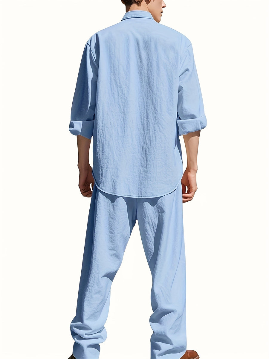 Zweiteiliges Sommeroutfit Herren | Leinenhemd & Hose Set