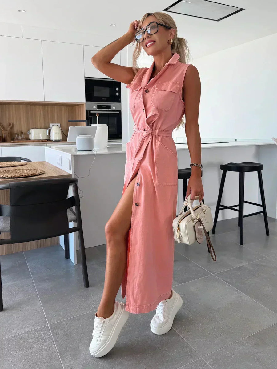 Cressida | Elegantes Fließendes Denim-Maxikleid
