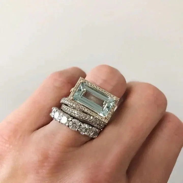 Vintage Silber Türkis Glas Ringe Set