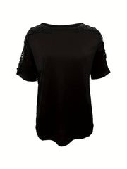 Heidi-Mode | Unifarbiges T-Shirt mit Rundhalsausschnitt und Spitzennaht