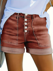 Thelma – Kurze Hose Aus Stretch Denim Mit Hoher Taille Und Knopf