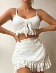 Damen Zweiteiler – Baumwolle – Ärmelloses Top & Weite Hose – Sommer