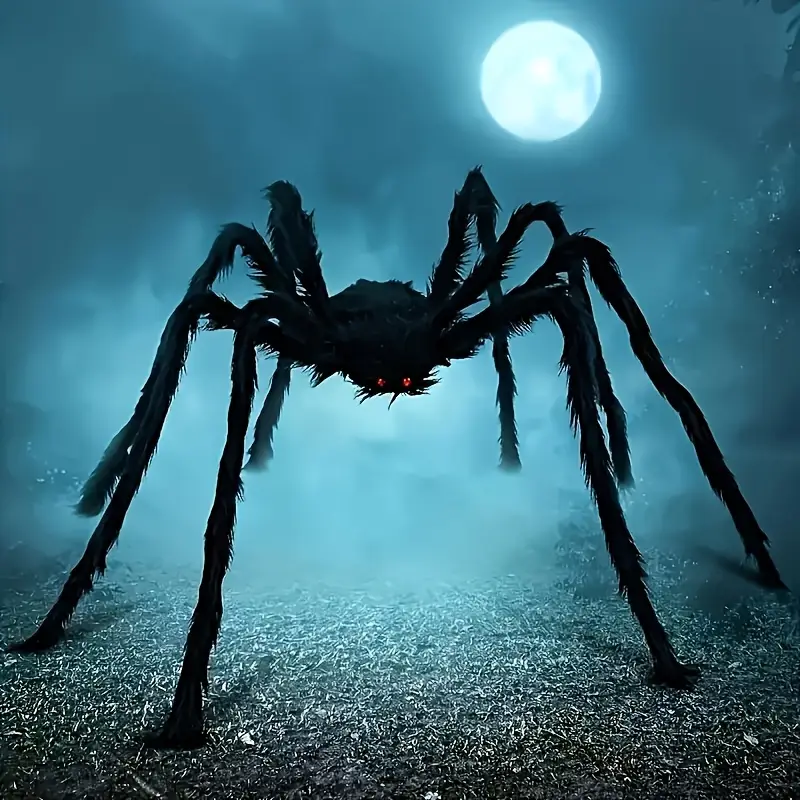 DarkCrawl Riesenspinne 150 cm – Schwarze Halloween Dekoration für Haus & Garten