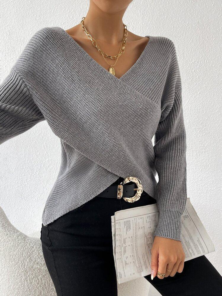 ODETTA - STRICKPULLOVER MIT ÜBERKREUZTEM AUSSCHNITT