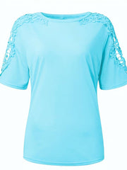 Heidi-Mode | Unifarbenes Rundhals-T-Shirt Mit Spitze Naht