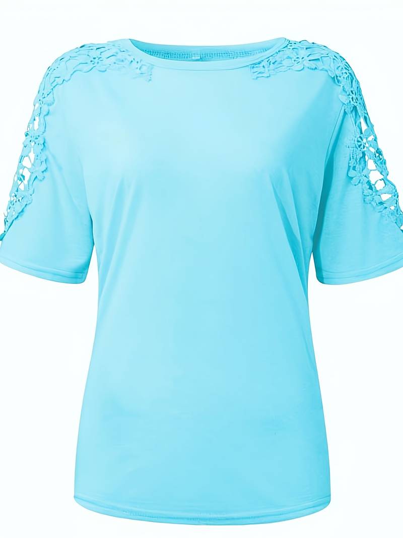 Heidi-Mode | Unifarbenes Rundhals-T-Shirt Mit Spitze Naht