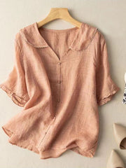 Frieda | Damen Leinen Retro-Shirt mit Peter-Pan-Kragen