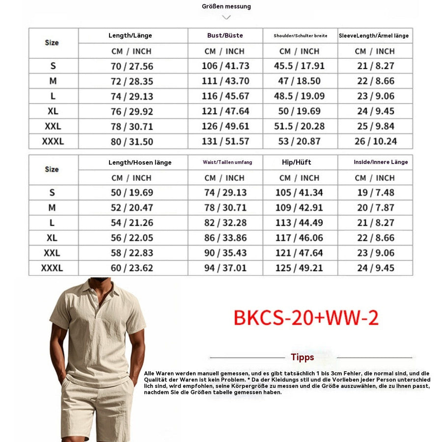 Heidi Mode | Leinen-Poloshirt kurzärmelige Shorts Strandanzug