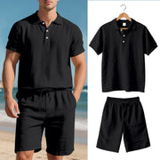Heidi Mode | Leinen-Poloshirt kurzärmelige Shorts Strandanzug