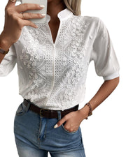 Diana - Damen-Spitzenbluse mit hohem Ausschnitt und V-Ausschnitt
