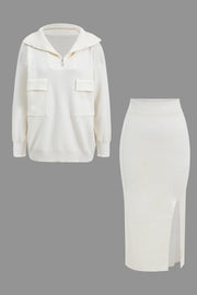 Lara | Zweiteiler-Set mit Oversized-Pullover & Schlitzrock