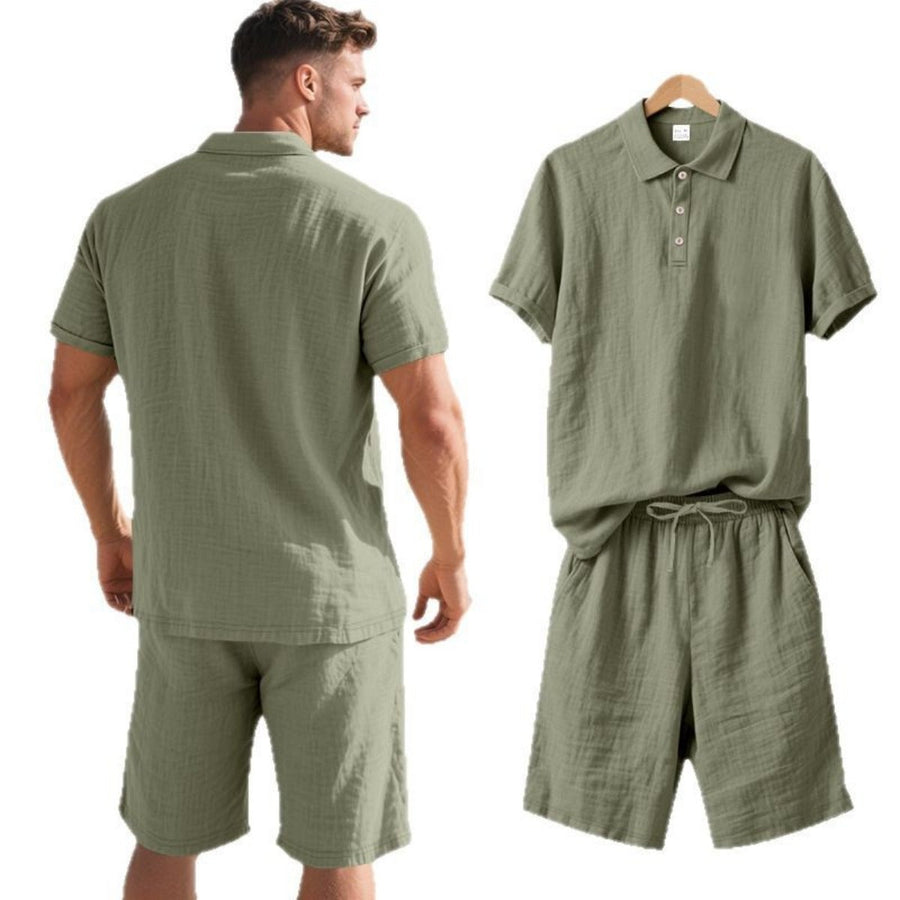 Heidi Mode | Leinen-Poloshirt kurzärmelige Shorts Strandanzug