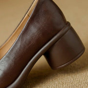 Damen Braune Leder Plateau Pumps Mit Blockabsatz – Stilvolle Heels