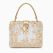 Luxus-Acryl Clutch in Himmelblau mit barockem Golddekor – Vintage-inspirierte Abendtasche