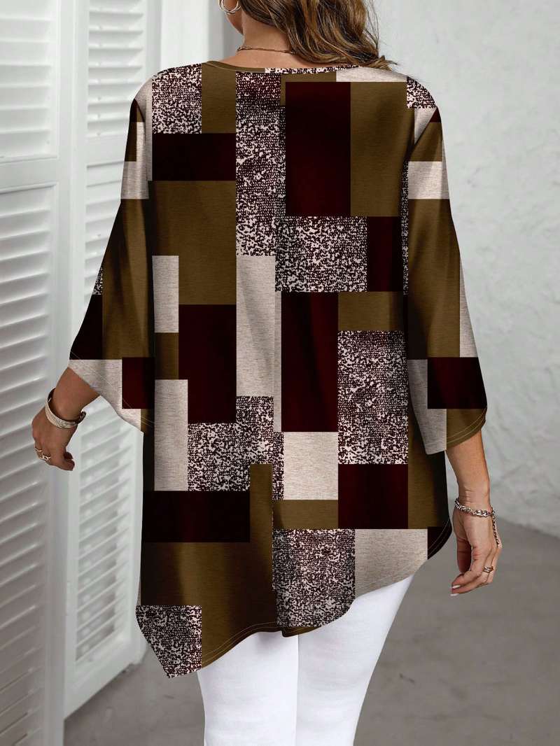 Nurit - Karierte Oversize Bluse Mit Kurzarm Und Drucken