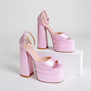 Damen Satin Plateausandalen mit breitem Absatz - Valeria