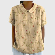 Elke | Damen Blumen Kragen Kurzarm Bluse