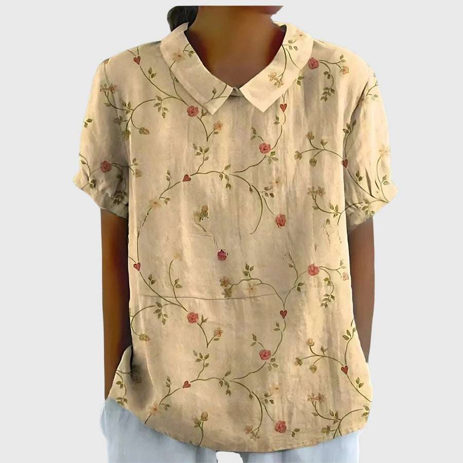 Elke | Damen Blumen Kragen Kurzarm Bluse