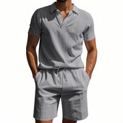 Heidi Mode | Leinen-Poloshirt kurzärmelige Shorts Strandanzug
