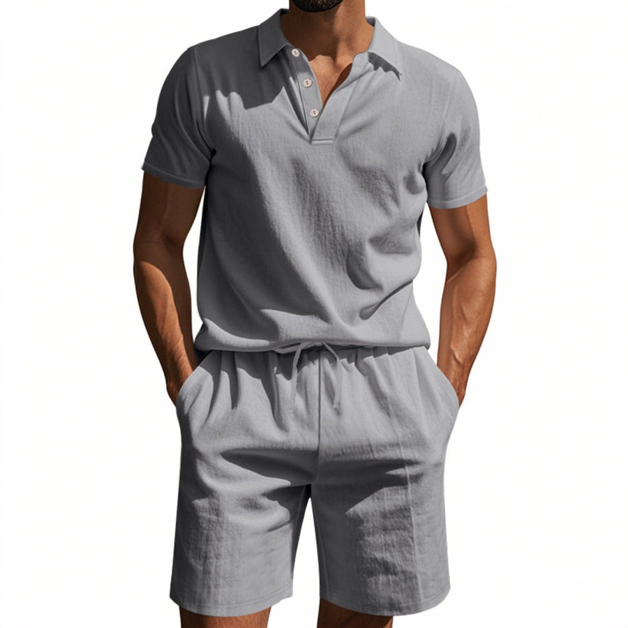 Heidi Mode | Leinen-Poloshirt kurzärmelige Shorts Strandanzug