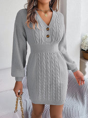 Nina | Damen Strickkleid stilvoll langärmlig & mit Knöpfen