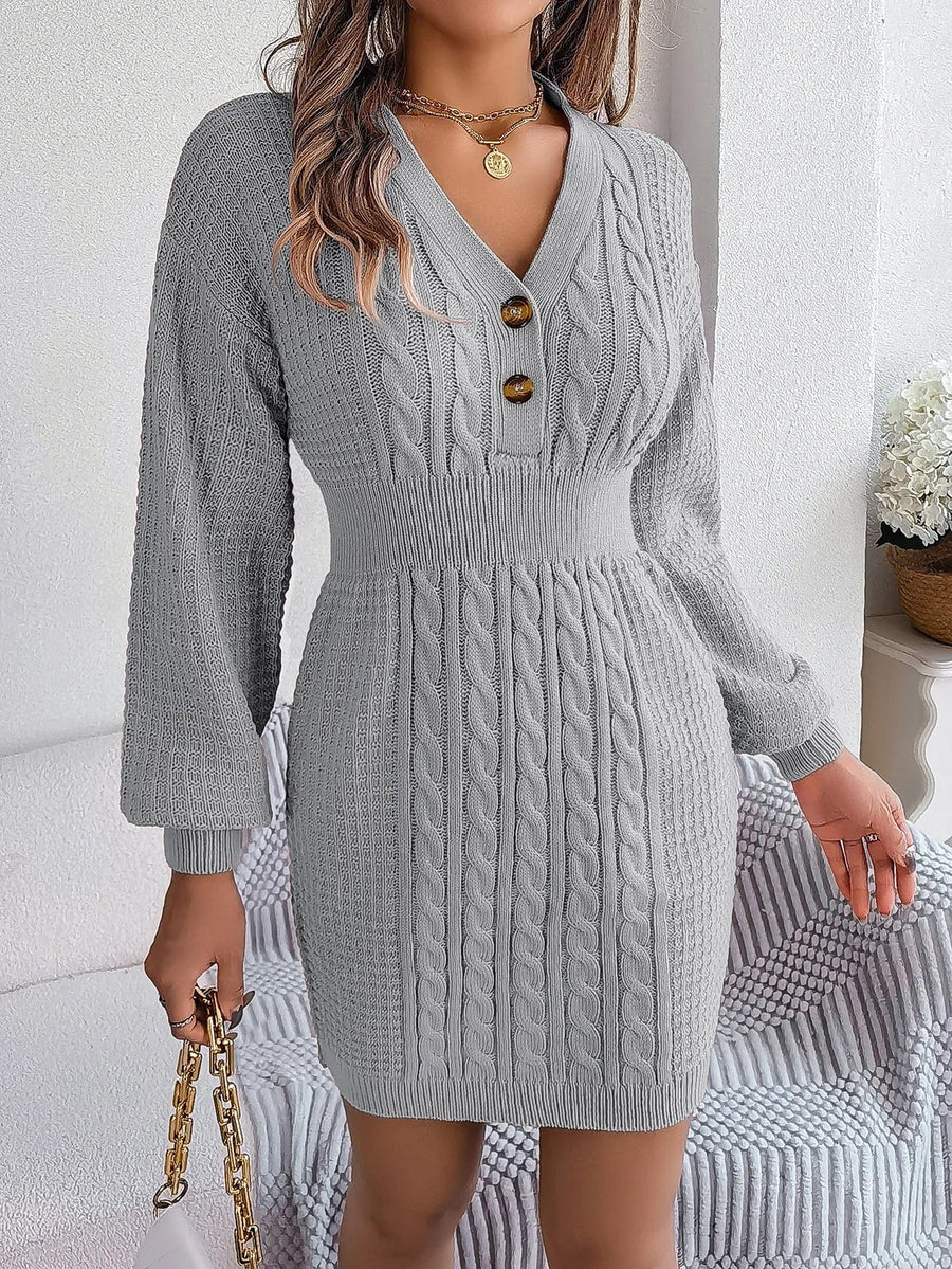 Nina | Damen Strickkleid stilvoll langärmlig & mit Knöpfen