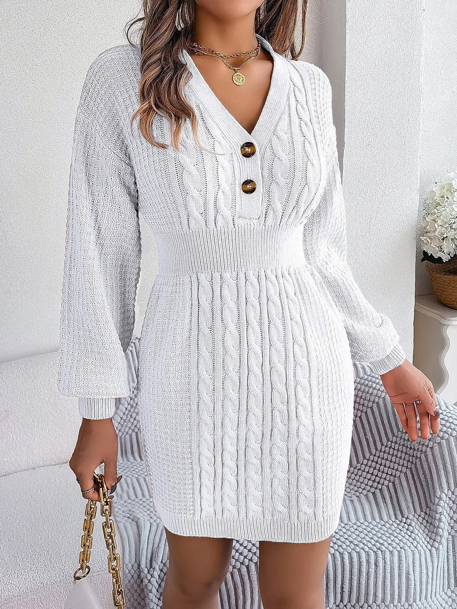 Nina | Damen Strickkleid stilvoll langärmlig & mit Knöpfen