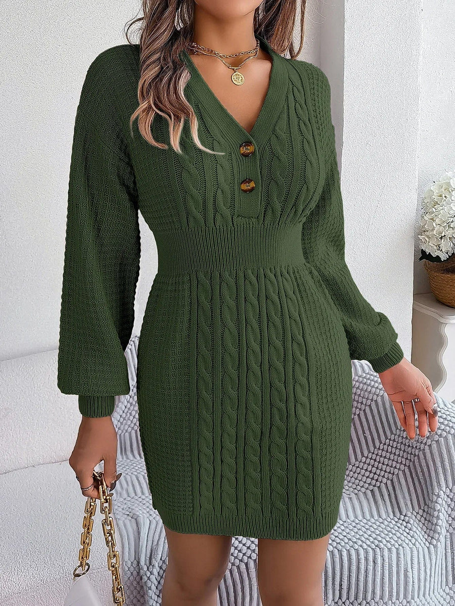 Nina | Damen Strickkleid stilvoll langärmlig & mit Knöpfen
