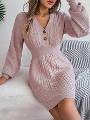 Nina | Damen Strickkleid stilvoll langärmlig & mit Knöpfen