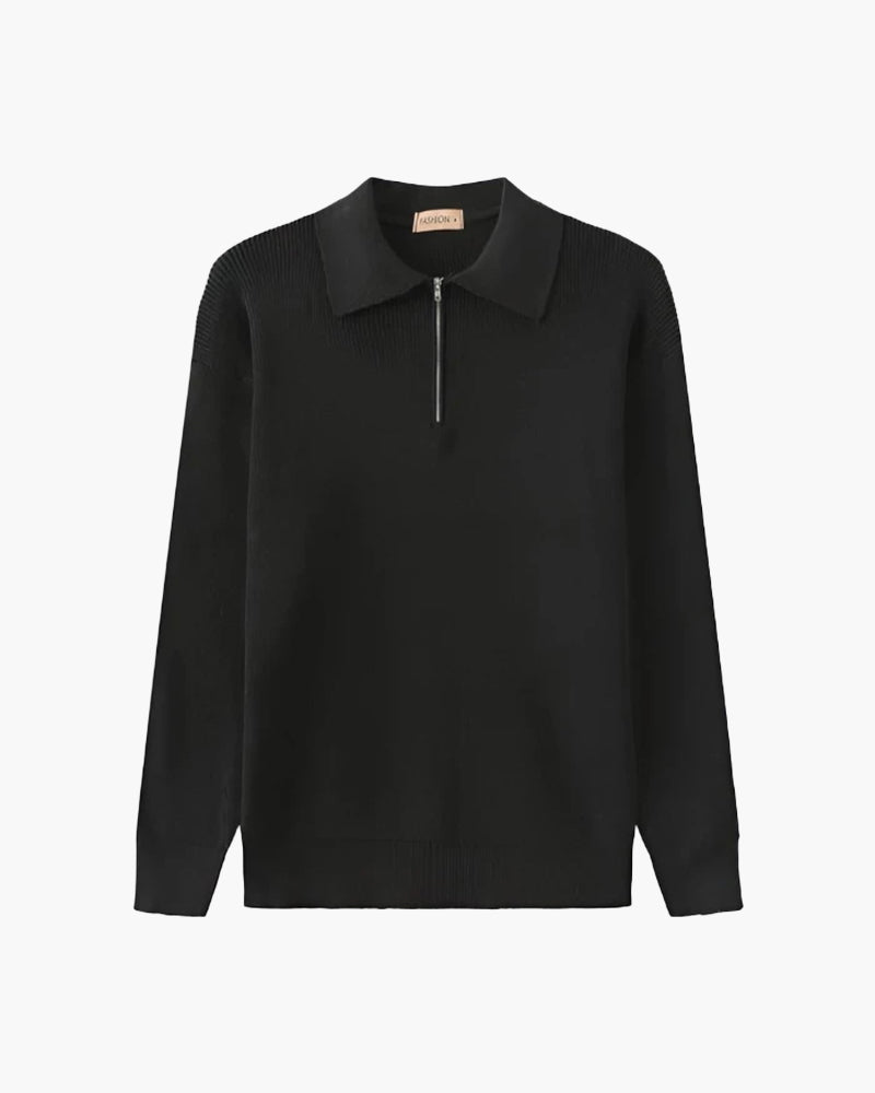 Aaron | Cozy halbem Reißverschluss Herren Gerippt Strickpullover mit Polokragen