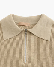 Aaron | Cozy halbem Reißverschluss Herren Gerippt Strickpullover mit Polokragen