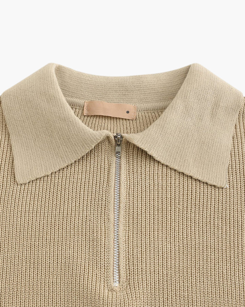 Aaron | Cozy halbem Reißverschluss Herren Gerippt Strickpullover mit Polokragen