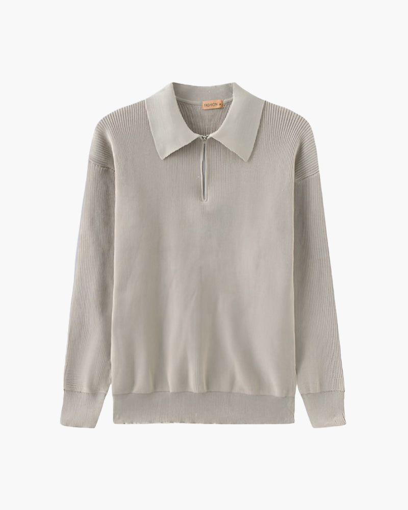 Aaron | Cozy halbem Reißverschluss Herren Gerippt Strickpullover mit Polokragen