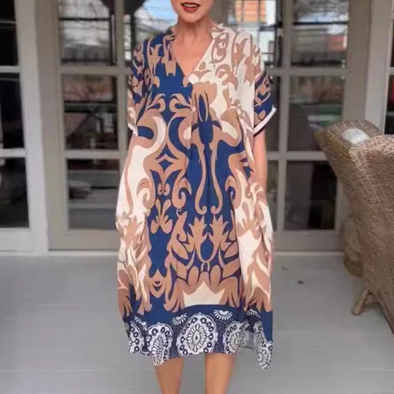 Alessia | Damen Luftiges Midikleid V-Ausschnitt – Leichtes Sommerkleid Strand 2026