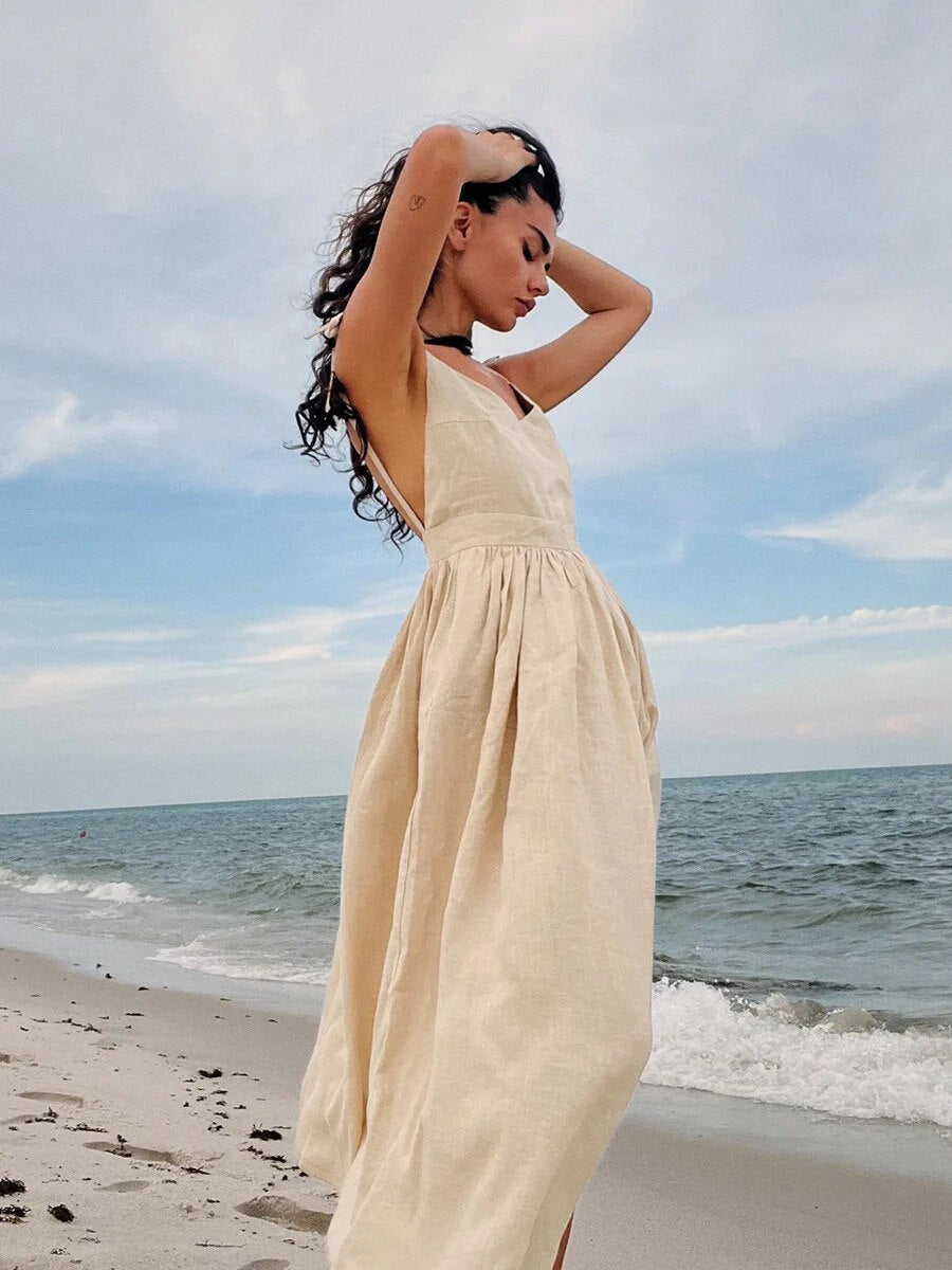Leinen Boho Maxikleid | Strandkleid, Sommerkleid