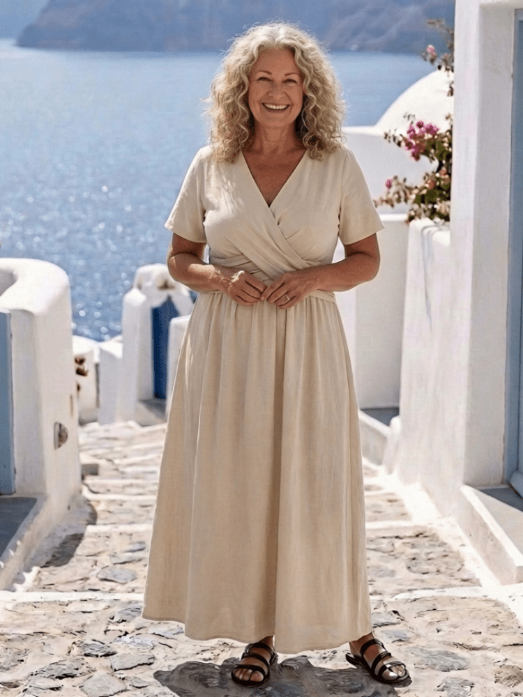 Alvara | Damen Wickelkleid Midi V-Ausschnitt – Elegantes Sommerkleid Büro & Hochzeit 2026