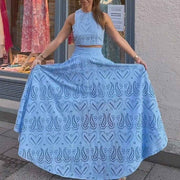 Amara – Zweiteiliges Sommer-Set mit Cut-out-Stickerei und Maxi-Rock