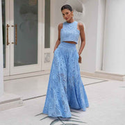 Amara – Zweiteiliges Sommer-Set mit Cut-out-Stickerei und Maxi-Rock