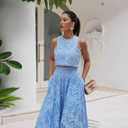 Amara – Zweiteiliges Sommer-Set mit Cut-out-Stickerei und Maxi-Rock