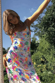 amelie – florales paillettenkleid mit rückenausschnitt & chain-straps