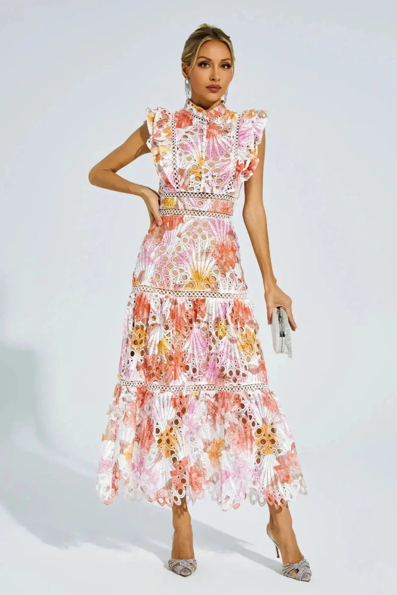 Amira – Spitzen-Midikleid mit Farbverlauf und Stehkragen