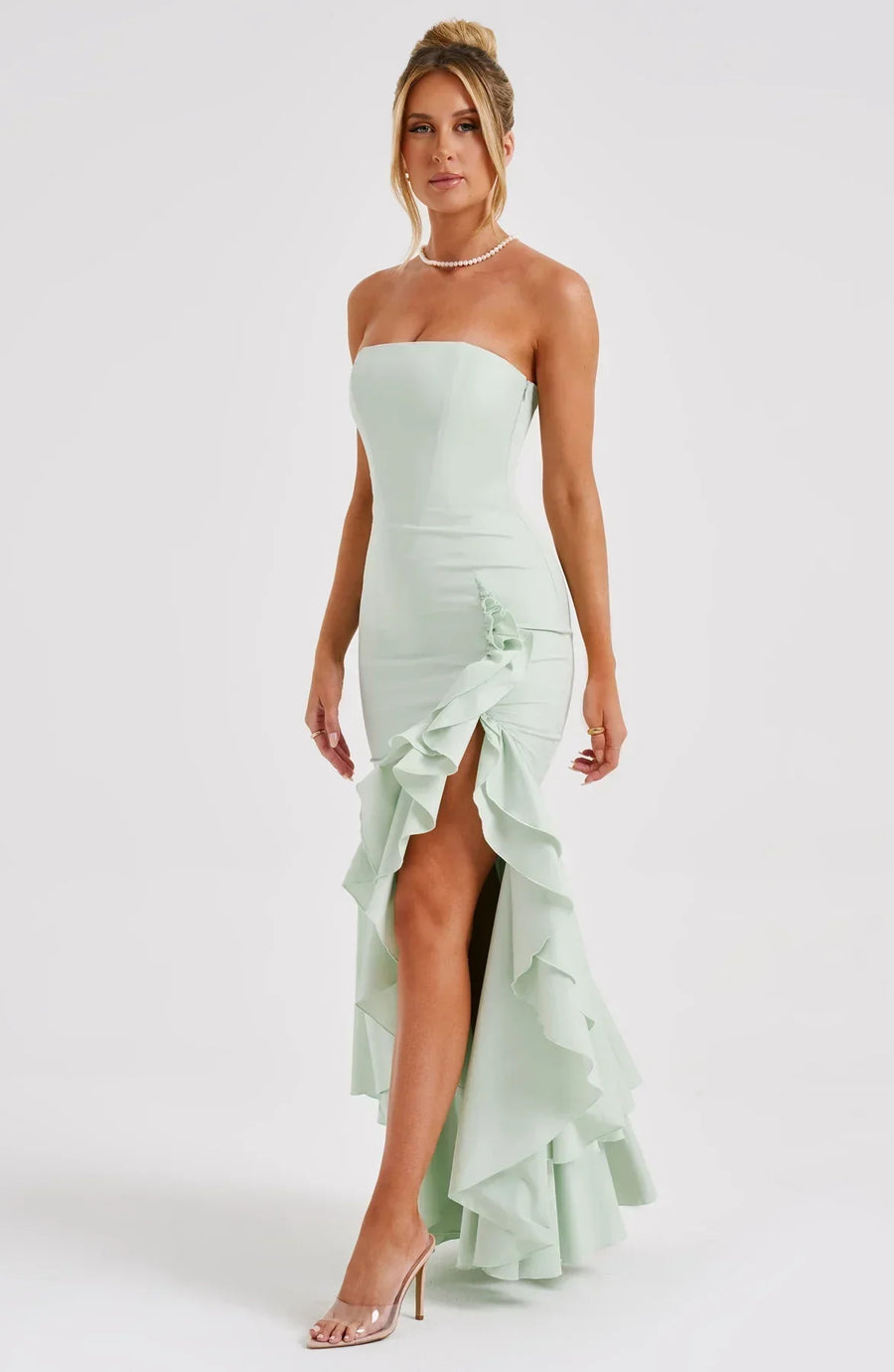 Elegantes ärmelloses Maxikleid mit Schnürdetail & Schlitz – Abendkleid