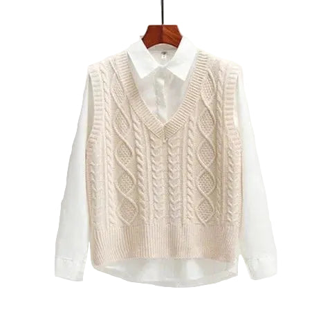 Ärmelloser Pullover mit V-Ausschnitt und gerader Form