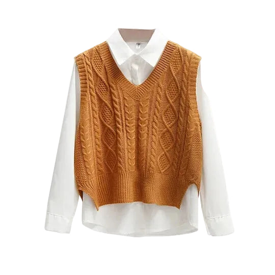 Ärmelloser Pullover mit V-Ausschnitt und gerader Form