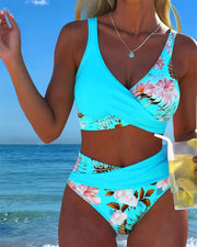 Bikini Kontrast Blumenmuster Geteilt