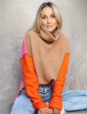 Damen Farbblock Rollkragenpullover | Gemütlich