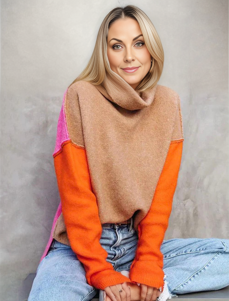 Damen Farbblock Rollkragenpullover | Gemütlich