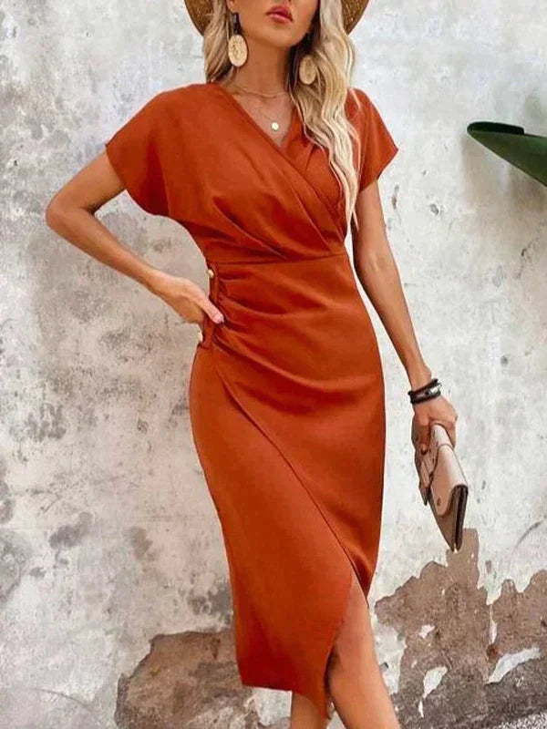 Damen Midikleid Viskose Wickeldesign elegant für Sommer