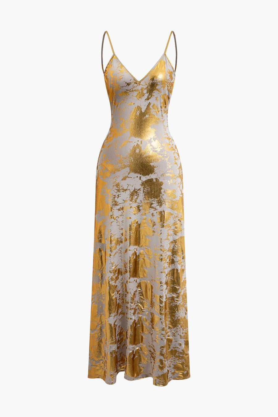 Abendkleid mit Spaghettiträgern und gold-schimmerndem Rock für Damen